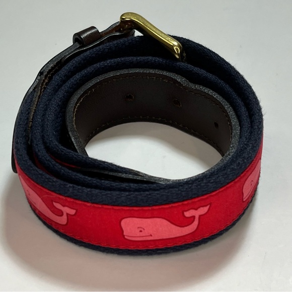 VINEYARD VINES Canvas Whale Belt Red Size 34 - Picture 1 of 8
